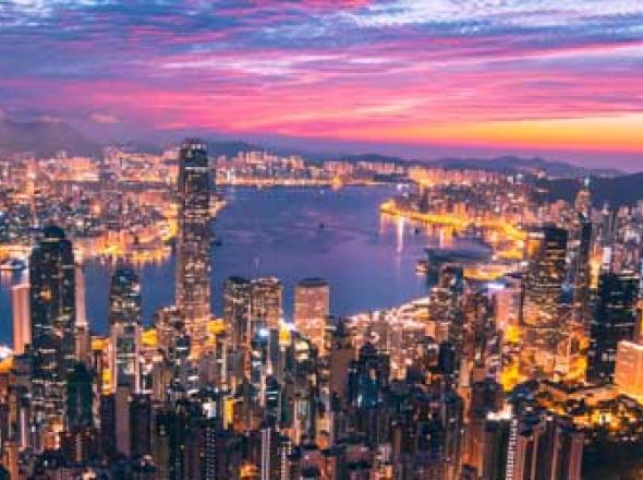 The Hong Kong city skyline at night