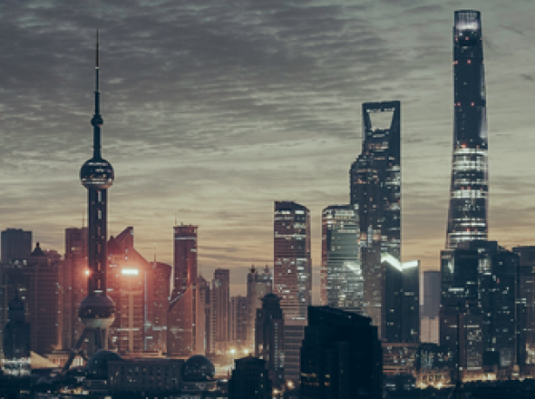 Night time city skyline view of Shanghai