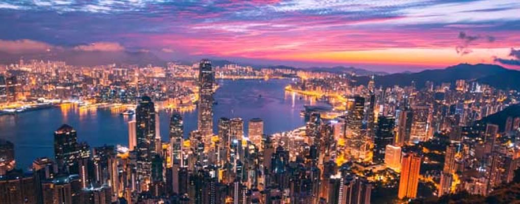 The Hong Kong city skyline at night