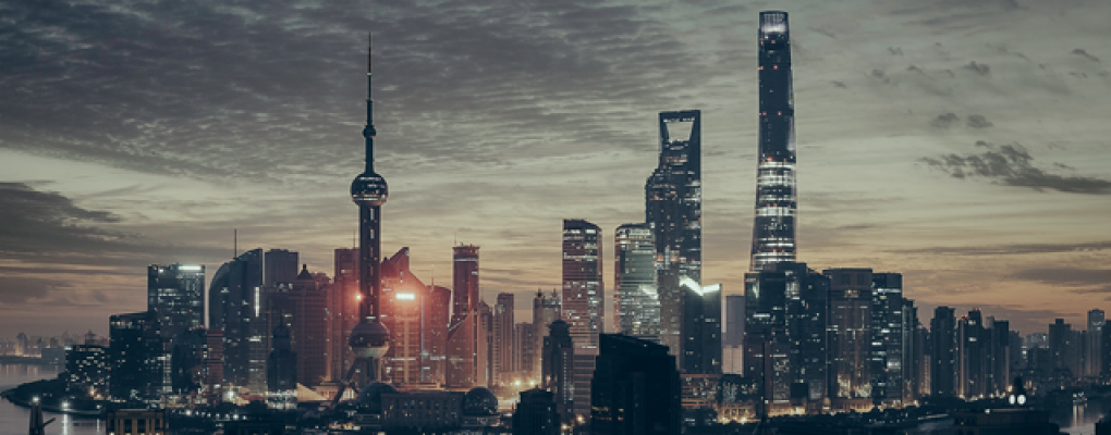 Night time city skyline view of Shanghai